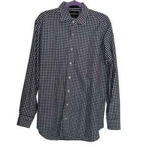 Black Saks Fifth Avenue Cotton Blue/White Check Button Up Shirt. Size 17 34/35.